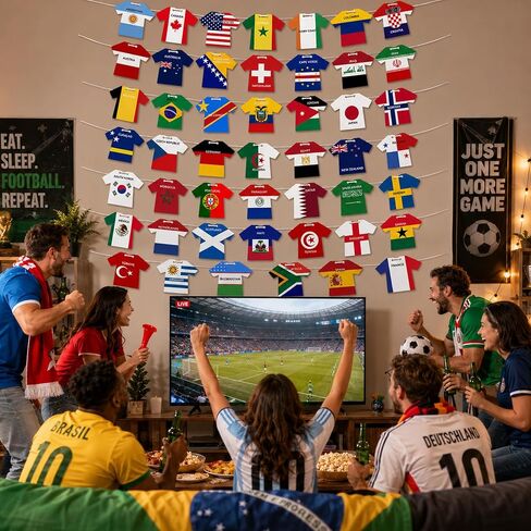 لافتات أعلام ورقية لكأس العالم 2026 مكونة من 48 فريقًا - أعلام معلقة على طراز جيرسي لكرة القدم، ديكورات وطنية دولية للحفلات، والبار، والمنزل، وأحداث المعجبين in Kuwait