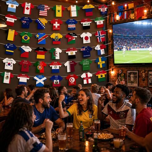 لافتات أعلام ورقية لكأس العالم 2026 مكونة من 48 فريقًا - أعلام معلقة على طراز جيرسي لكرة القدم، ديكورات وطنية دولية للحفلات، والبار، والمنزل، وأحداث المعجبين in Kuwait