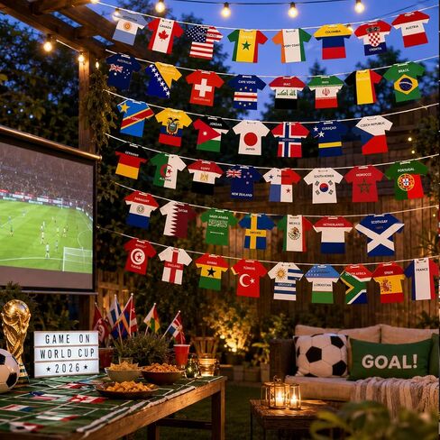 لافتات أعلام ورقية لكأس العالم 2026 مكونة من 48 فريقًا - أعلام معلقة على طراز جيرسي لكرة القدم، ديكورات وطنية دولية للحفلات، والبار، والمنزل، وأحداث المعجبين in Kuwait