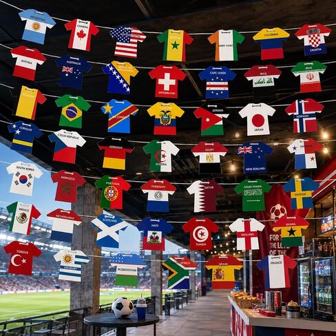 لافتات أعلام ورقية لكأس العالم 2026 مكونة من 48 فريقًا - أعلام معلقة على طراز جيرسي لكرة القدم، ديكورات وطنية دولية للحفلات، والبار، والمنزل، وأحداث المعجبين in Kuwait