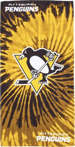 منشفة الشاطئ NHL Pittsburgh Penguins Psychedelic من Northwest NHL، حمام خفيف الوزن من مزيج القطن والبوليستر، حمام السباحة، السباحة، معدات مروحة السفر، 30 × 60 بوصة in Kuwait