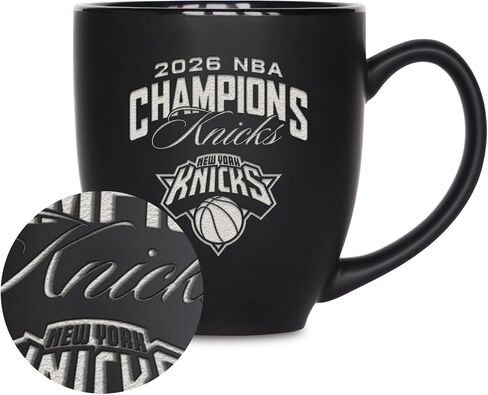 ريكو إندستريز NBA Basketball New York Knicks 2026 NBA Champions 15oz محفور بالليزر ماتي الأسود السيراميك بيسترو القدح - للمشروبات الساخنة أو الباردة in Kuwait