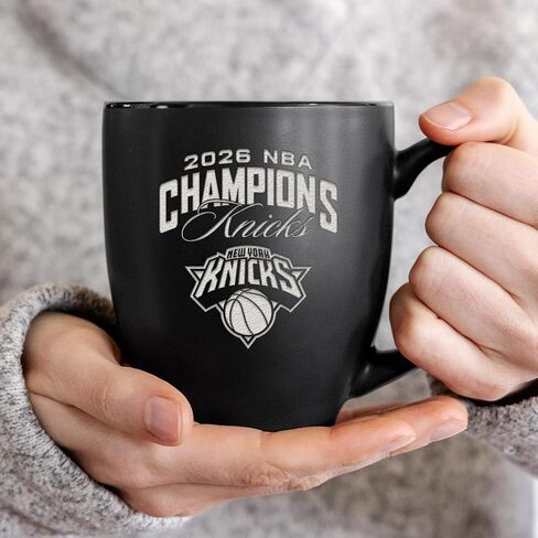 ريكو إندستريز NBA Basketball New York Knicks 2026 NBA Champions 15oz محفور بالليزر ماتي الأسود السيراميك بيسترو القدح - للمشروبات الساخنة أو الباردة in Kuwait