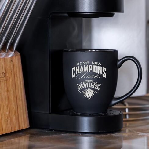 ريكو إندستريز NBA Basketball New York Knicks 2026 NBA Champions 15oz محفور بالليزر ماتي الأسود السيراميك بيسترو القدح - للمشروبات الساخنة أو الباردة in Kuwait