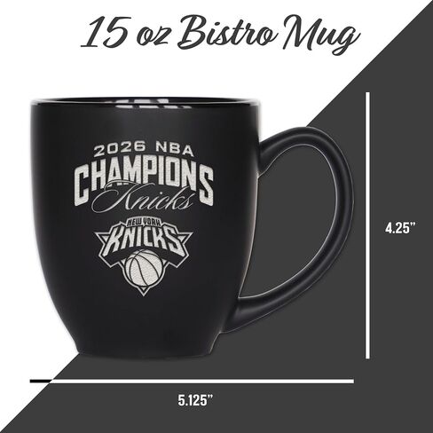ريكو إندستريز NBA Basketball New York Knicks 2026 NBA Champions 15oz محفور بالليزر ماتي الأسود السيراميك بيسترو القدح - للمشروبات الساخنة أو الباردة in Kuwait