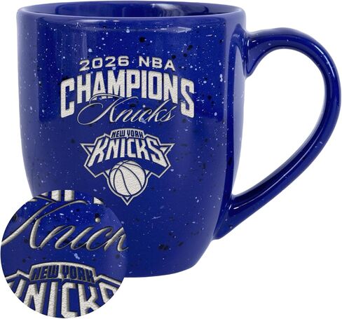 ريكو إندستريز NBA كرة السلة نيويورك نيكس 2026 NBA Champions 16 أونصة فريق اللون محفور بالليزر مرقط كوب قهوة من السيراميك in Kuwait