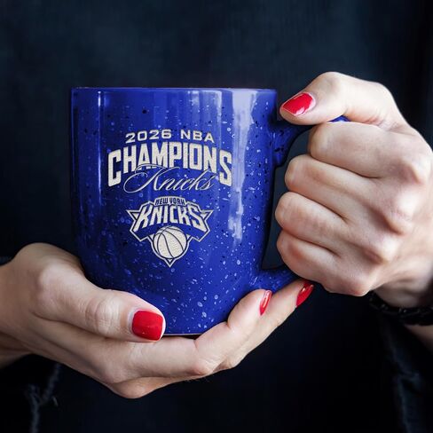 ريكو إندستريز NBA كرة السلة نيويورك نيكس 2026 NBA Champions 16 أونصة فريق اللون محفور بالليزر مرقط كوب قهوة من السيراميك in Kuwait