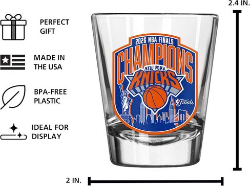 Logo Brands 2026 NBA Finals Champs New York Knicks 2 oz Shot Glass - Offical Commemorative Logo | 2 Fluid Ounces | Glass Material in Kuwait