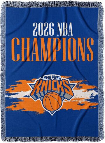شمال غرب نيويورك نيكس 2026 NBA Champions المنسوجة بطانية رمي مع هامش زخرفي، ديكور منزلي من البوليستر الناعم لسرير الأريكة أو غرفة الألعاب، 48 × 60 بوصة in Kuwait