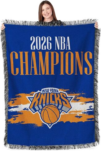 شمال غرب نيويورك نيكس 2026 NBA Champions المنسوجة بطانية رمي مع هامش زخرفي، ديكور منزلي من البوليستر الناعم لسرير الأريكة أو غرفة الألعاب، 48 × 60 بوصة in Kuwait