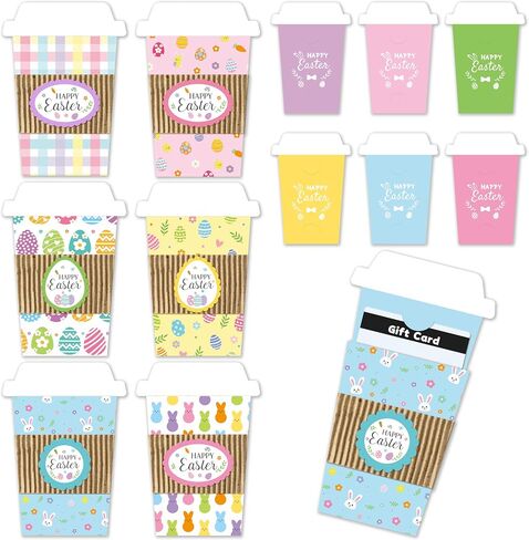 Angolio 12pcs Happy Easter Coffee Gift Card Easter Eggs Latte Coffee Money and Gift Card Sleeves Bunny Cash Holder Holday Holday for Easter Exter in Kuwait