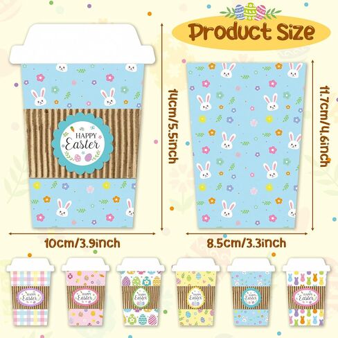 Angolio 12pcs Happy Easter Coffee Gift Card Easter Eggs Latte Coffee Money and Gift Card Sleeves Bunny Cash Holder Holday Holday for Easter Exter in Kuwait