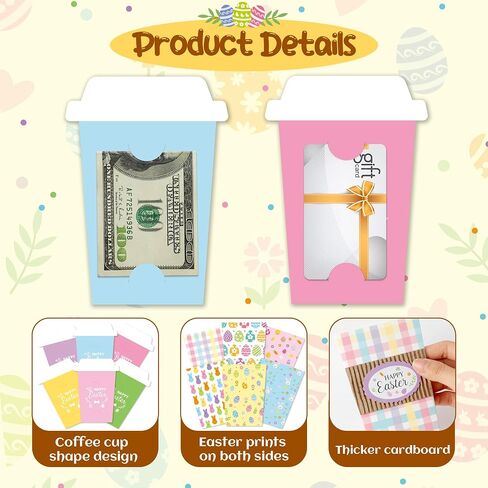 Angolio 12pcs Happy Easter Coffee Gift Card Easter Eggs Latte Coffee Money and Gift Card Sleeves Bunny Cash Holder Holday Holday for Easter Exter in Kuwait