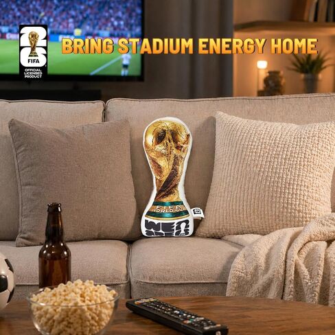 MESUCA Official FIFA World Cup 2026 Trophy Plush Pillow 14.5 inch, 1:1 Inspired Real Size Soft Decorative Throw Pillow for Sports Soccer Parties& World Cup 2026 Merchandise Decorations for Fans in Saudi Arabia