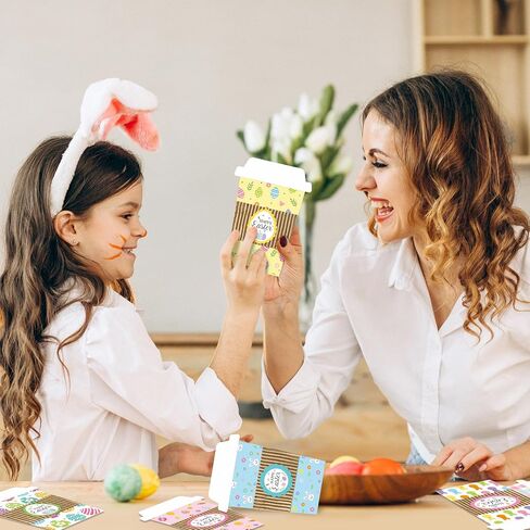 Angolio 12pcs Happy Easter Coffee Gift Card Easter Eggs Latte Coffee Money and Gift Card Sleeves Bunny Cash Holder Holday Holday for Easter Exter in Kuwait