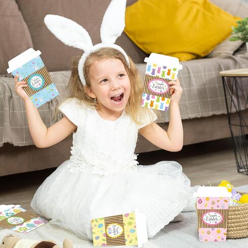 Angolio 12pcs Happy Easter Coffee Gift Card Easter Eggs Latte Coffee Money and Gift Card Sleeves Bunny Cash Holder Holday Holday for Easter Exter in Kuwait