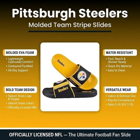 صنادل FOCO Pittsburgh Steelers للرجال من NFL المصبوبة من إسفنج EVA | مقاوم للماء، مرخص رسميًا in Kuwait