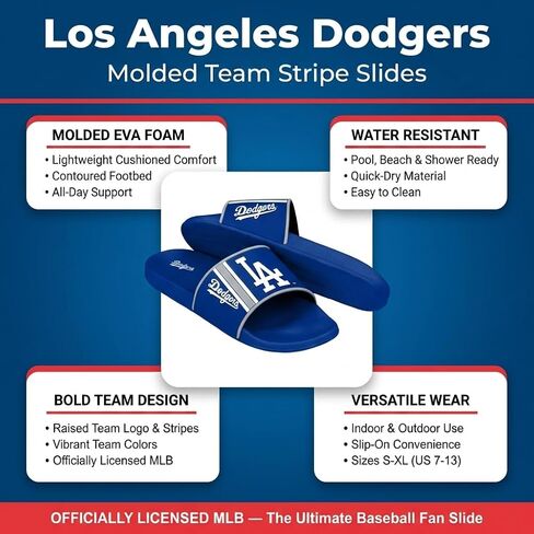صنادل FOCO Los Angeles Dodgers للرجال من MLB مصبوبة من إسفنج EVA | مقاوم للماء، مرخص رسميًا in Kuwait
