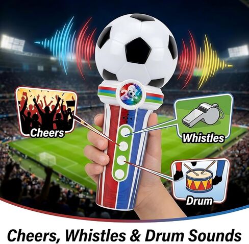 2026 World Soccer Sport Cup Fan Cheer Microphone Toy,Stadium Megaphone with 3 Cheer Sounds, Whistles, Drum & Recording, LED Light Handheld Noisemaker for Sports Games & Parties in Kuwait