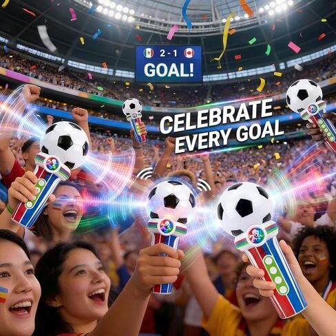 2026 World Soccer Sport Cup Fan Cheer Microphone Toy,Stadium Megaphone with 3 Cheer Sounds, Whistles, Drum & Recording, LED Light Handheld Noisemaker for Sports Games & Parties in Kuwait