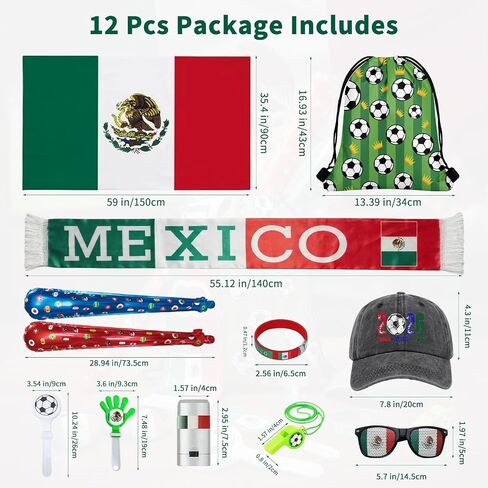 12Pcs 2026 World Cup Fan Set w/Flag, Flag Glasses, Whistle, 2 Clappers, Wristband, Face Paint, Scarf, Hat, 2 Sticks, Bag in Kuwait