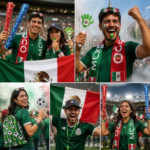 12Pcs 2026 World Cup Fan Set w/Flag, Flag Glasses, Whistle, 2 Clappers, Wristband, Face Paint, Scarf, Hat, 2 Sticks, Bag in Kuwait