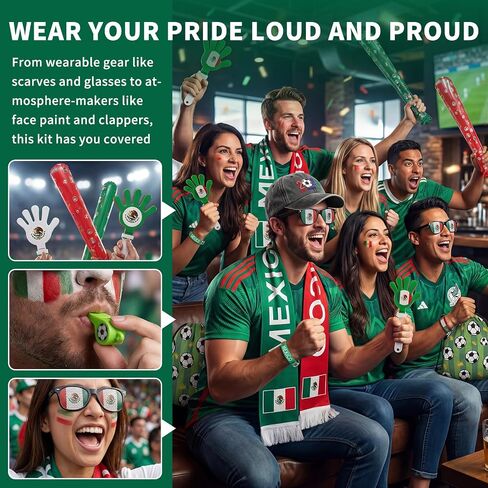 12Pcs 2026 World Cup Fan Set w/Flag, Flag Glasses, Whistle, 2 Clappers, Wristband, Face Paint, Scarf, Hat, 2 Sticks, Bag in Kuwait