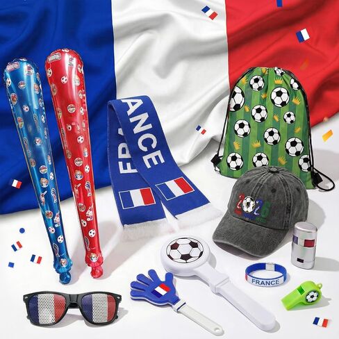 12Pcs 2026 World Cup Fan Set w/Flag, Flag Glasses, Whistle, 2 Clappers, Wristband, Face Paint, Scarf, Hat, 2 Sticks, Bag in Kuwait