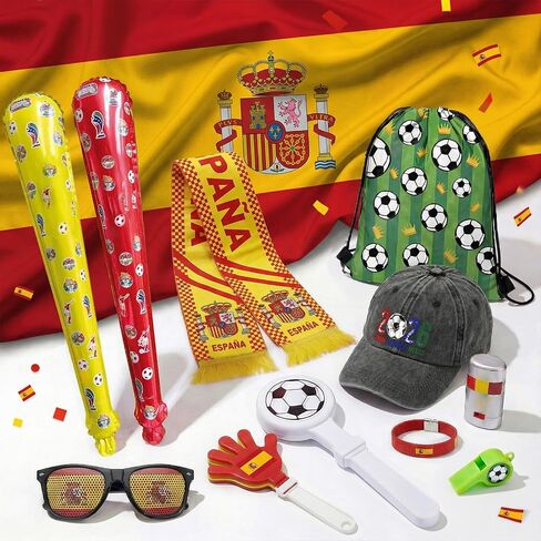 12Pcs 2026 World Cup Fan Set w/Flag, Flag Glasses, Whistle, 2 Clappers, Wristband, Face Paint, Scarf, Hat, 2 Sticks, Bag in Kuwait