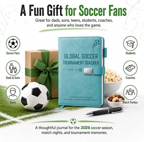 Calendario del mundial 2026 متتبع بطولة كرة القدم العالمية، ومجلة مشجعي كرة القدم ودفتر سجل المباريات، وهدايا كرة القدم للرجال والأولاد والمراهقين والمشجعين مع قوس ونتائج وتنبؤات وصفحات الفريق in Kuwait
