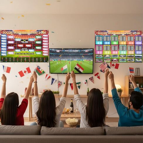 كأس العالم الجدول الزمني ملصق 2 قطعة زينة حفلات كرة القدم خروج المغلوب مرحلة قوس Wallchart والمجموعة مرحلة Wallchart عرض خلفية مقاومة للماء راية البضائع مشجعي كرة القدم الهدايا مع هوك 33x24" in Kuwait