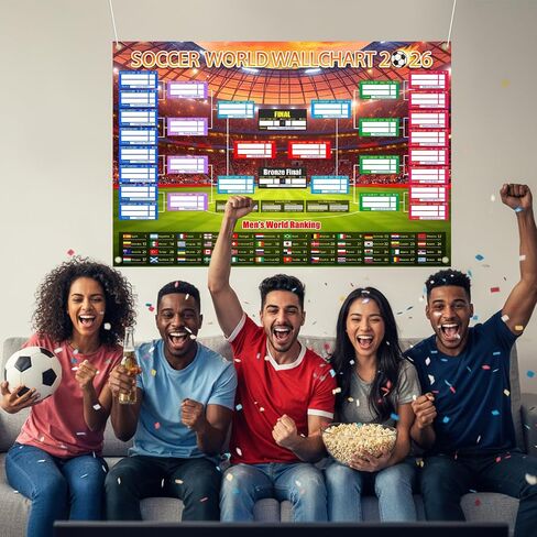 كأس العالم الجدول الزمني ملصق 2 قطعة زينة حفلات كرة القدم خروج المغلوب مرحلة قوس Wallchart والمجموعة مرحلة Wallchart عرض خلفية مقاومة للماء راية البضائع مشجعي كرة القدم الهدايا مع هوك 33x24" in Kuwait