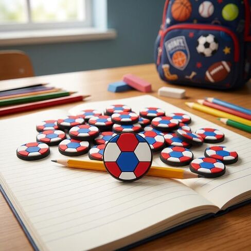 40pcs Soccer Themed Pen Caps with Cartoon Football Clips, Classroom Rewards Set for Students, Sports Pen Charms for School Supplies and Party Decorations in Kuwait
