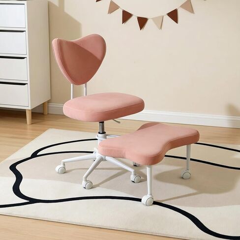 Ergonomic Cross-Legged Office Chair with 360 Movable Footrest, Pink Velvet, Swivel Rolling Casters, Adjustable Kneeling Chair, Multi-Position Back Support Home Desk Chair in Kuwait