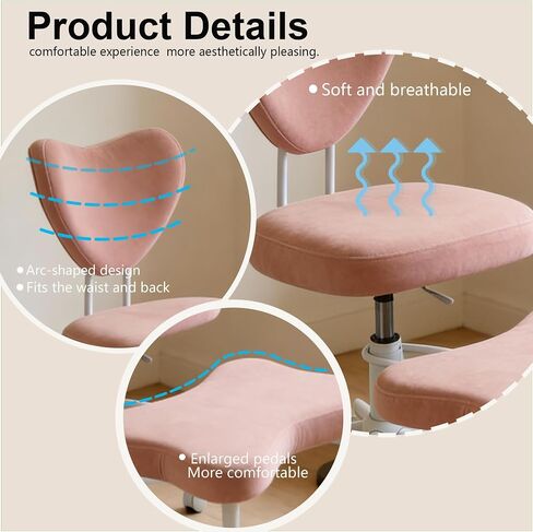 Ergonomic Cross-Legged Office Chair with 360 Movable Footrest, Pink Velvet, Swivel Rolling Casters, Adjustable Kneeling Chair, Multi-Position Back Support Home Desk Chair in Kuwait