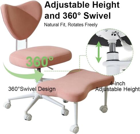 Ergonomic Cross-Legged Office Chair with 360 Movable Footrest, Pink Velvet, Swivel Rolling Casters, Adjustable Kneeling Chair, Multi-Position Back Support Home Desk Chair in Kuwait