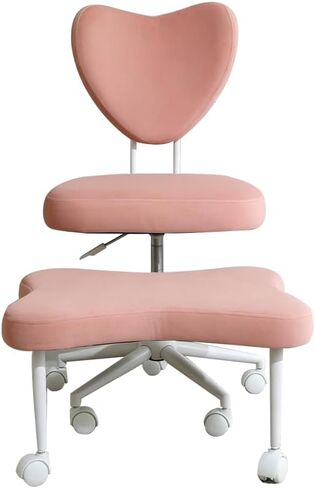 Ergonomic Cross-Legged Office Chair with 360 Movable Footrest, Pink Velvet, Swivel Rolling Casters, Adjustable Kneeling Chair, Multi-Position Back Support Home Desk Chair in Kuwait