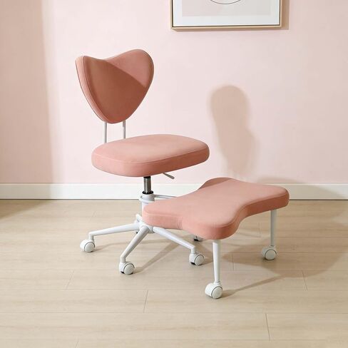 Ergonomic Cross-Legged Kneeling Chair for Meditation/Yoga, Pink Velvet Office Chair, Multi-Position Back Support, Rolling Wheels, Adjustable Height, Professional Desk Seating in Kuwait