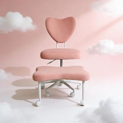 Ergonomic Cross-Legged Kneeling Chair for Meditation/Yoga, Pink Velvet Office Chair, Multi-Position Back Support, Rolling Wheels, Adjustable Height, Professional Desk Seating in Kuwait