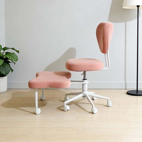 Ergonomic Cross-Legged Kneeling Chair for Meditation/Yoga, Pink Velvet Office Chair, Multi-Position Back Support, Rolling Wheels, Adjustable Height, Professional Desk Seating in Kuwait