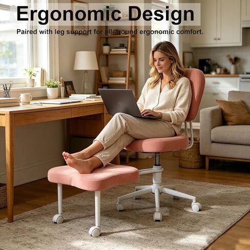 Ergonomic Cross-Legged Kneeling Chair for Meditation/Yoga, Pink Velvet Office Chair, Multi-Position Back Support, Rolling Wheels, Adjustable Height, Professional Desk Seating in Kuwait