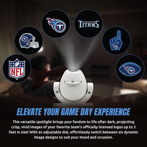 Sporticulture NFL American Football Tennessee Titans - جهاز عرض صغير LED قابل للتعديل مع 6 تصميمات لشعار الفريق - مصباح كشاف محمول وقابل لإعادة الشحن - يعمل بالبطارية - 4.375 بوصة × 3.125 بوصة in Kuwait