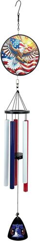 Sunset Vista USA Eagle Stain Glass with Liberty Bell Wind Chime, 40-Inch, Blue, Red and White in Kuwait