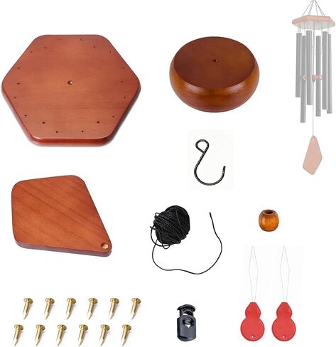 Wind Chime Parts Replacement, 21 PCS Wind Chime Repair Kit Including Hexagon Top, Clapper, Wind Catcher, 16.4FT Nylon Cord, Brass Pin, Wind Chime Supplies for DIY Wind Chimes Making and Restring in Kuwait