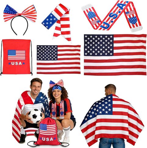 2026 Soccer Fan Cheer Kit, Flag Cape Scarf Headband Drawstring Bag, Sports Game Day Party Supplies for Match Support in Kuwait