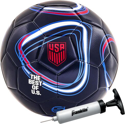 كرة القدم الرسمية للاتحاد الأمريكي لكرة القدم (USSF) من Franklin Sports + مضخة - كرة تنظيم مقاس 5 للشباب + اللاعبين البالغين - غطاء ممتاز + هيكل - مثالية للمباريات + التدريب - أزرق داكن in Kuwait