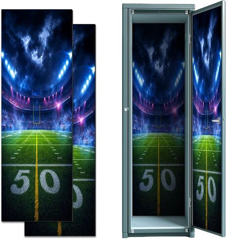 2 Pcs Locker Magnetic Wallpaper 3D Render American Football Stadium Open air Blurred Tribune 12" x 36" Wall Magnetic Sticker Removable Locker Accessories Decor Easy Assembly for Classroom School in Kuwait