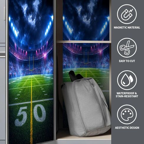 2 Pcs Locker Magnetic Wallpaper 3D Render American Football Stadium Open air Blurred Tribune 12" x 36" Wall Magnetic Sticker Removable Locker Accessories Decor Easy Assembly for Classroom School in Kuwait