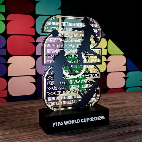 2026 Official FIFA World Cup Wooden Art Night Light, FIFA Licensed Wooden Acrylic LED Decorative Light, USA-Canada-Mexico Soccer Fan Merchandise, Collections for Fan Cave in Saudi Arabia