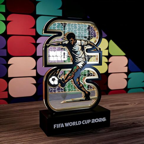 2026 Official FIFA World Cup Wooden Art Night Light, FIFA Licensed Wooden Acrylic LED Decorative Light, USA-Canada-Mexico Soccer Fan Merchandise, Collections for Fan Cave in Saudi Arabia